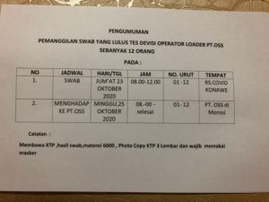 Pengumuman Operator Loader & Excavator PT. OSS