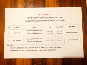 Pengumuman Calon TKL yang Lulus Berkas Devisi Crew Umum PT. VDNi