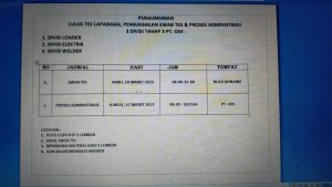 Pengumuman Pemanggilan Divisi Elektrik, Welder, dan Loader Tahap 5 PT OSS
