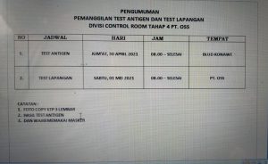 Pengumuman Pemanggilan Divisi Control Room Tahap 4 PT OSS