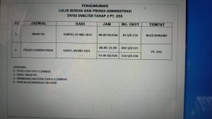 Pengumuman Pemanggilan Divisi Crew Smelter Tahap 2 PT OSS