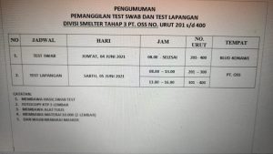 Pengumuman Divisi Smelter Tahap 3 No Urut 201-400 PT OSS