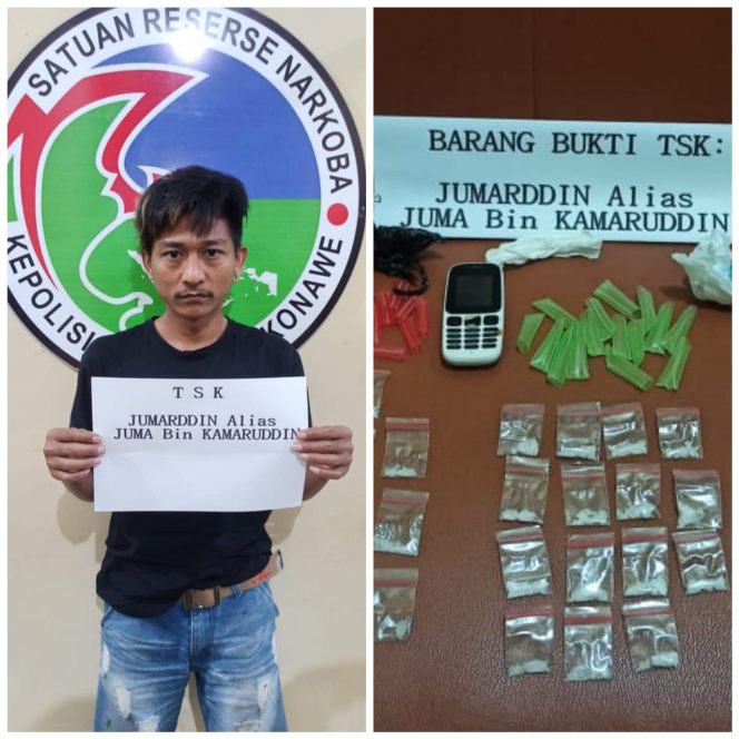 
					Sembunyikan Sabu 27 gram di bawah Kompor Gas, Jumardin Diamankan Polres Konawe